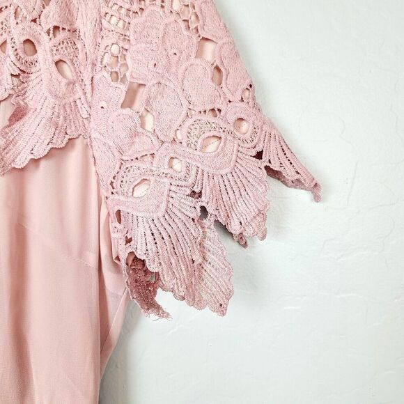 Roolee Maxi Dress M Dusty Pink Crocheted Lace Short Sleeve Wedding Bridesmaid - Picture 5 of 11